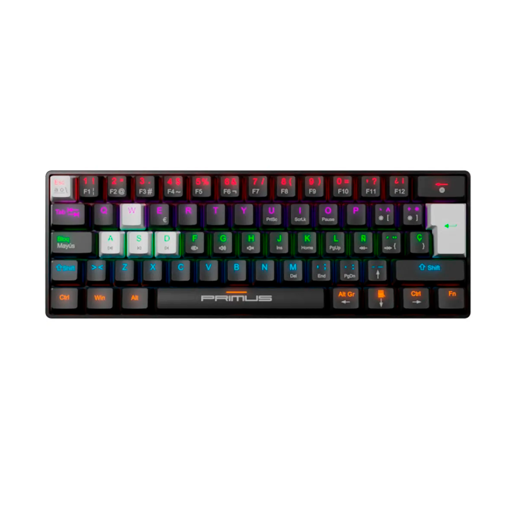 Teclado Mecanico Primus Ballista61T, USB Español, Switch Red, Anti Ghosting, 20 efectos LUZ, 125Hz, Negro, PKS-060G